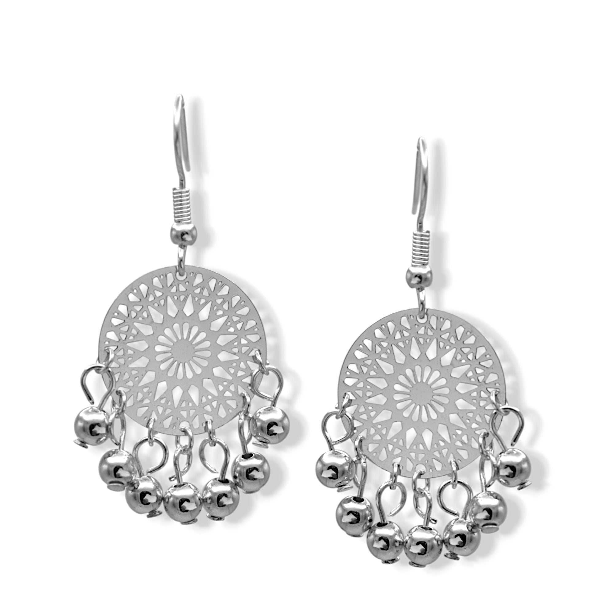 Gold or Rhodium round filigree drop Earrings #HNE91037(MH3)
