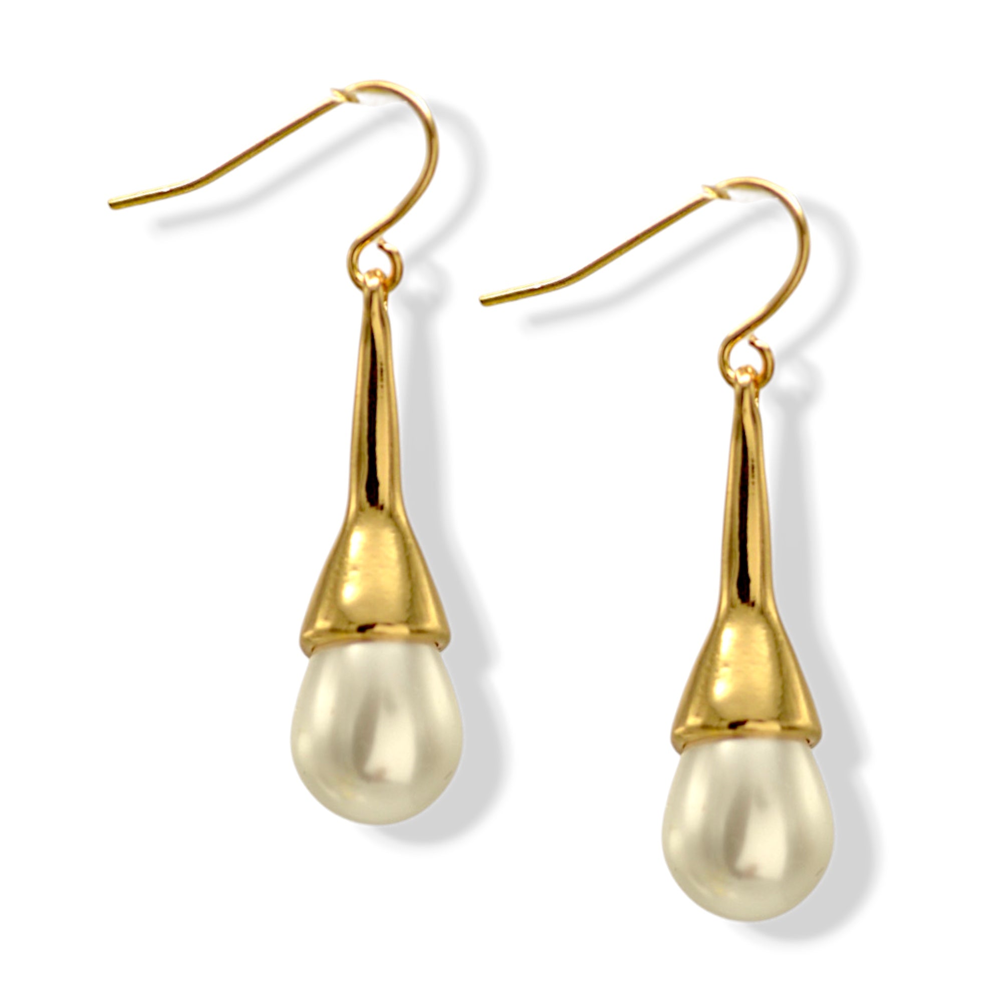 Elegant Gold Cream Teardrop Faux Pearl Earrings – Classic & Timeless Style#HNE90102GDCM (GC6/LC11)