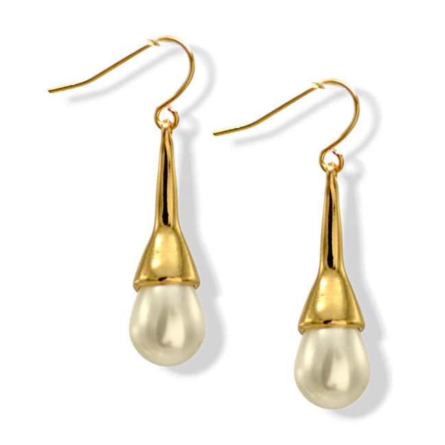 Elegant Gold Cream Teardrop Faux Pearl Earrings – Classic & Timeless Style#HNE90102GDCM