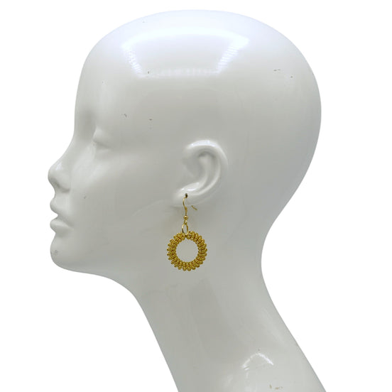Gold Spiral Hoop Dangle Earrings – Textured Wire Coil Design, 2"#SWAAW030701N_G-MATT