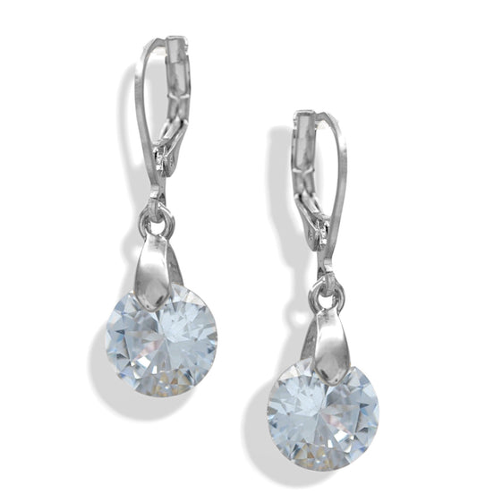 Gold Leverback Drop Earrings with Rhodium Clear Crystal – 1.25"Elegant Sparkling Dangle Jewelry#HNE90908RD(GG14)