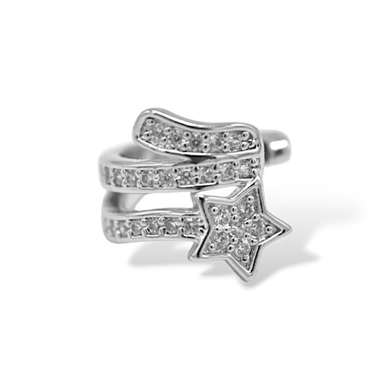 Silver Star & Sparkling Cuff Ear Clip – 0.5" Inch No Piercing Required Fashion Earring#HNE90621SL(SF12)