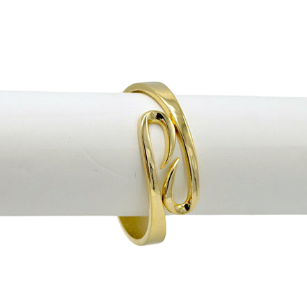 Gold Polished Abstract Swirl Cuff Bracelet – Bold Open Design Hinge Bangle#HB83_GLD (IG7)