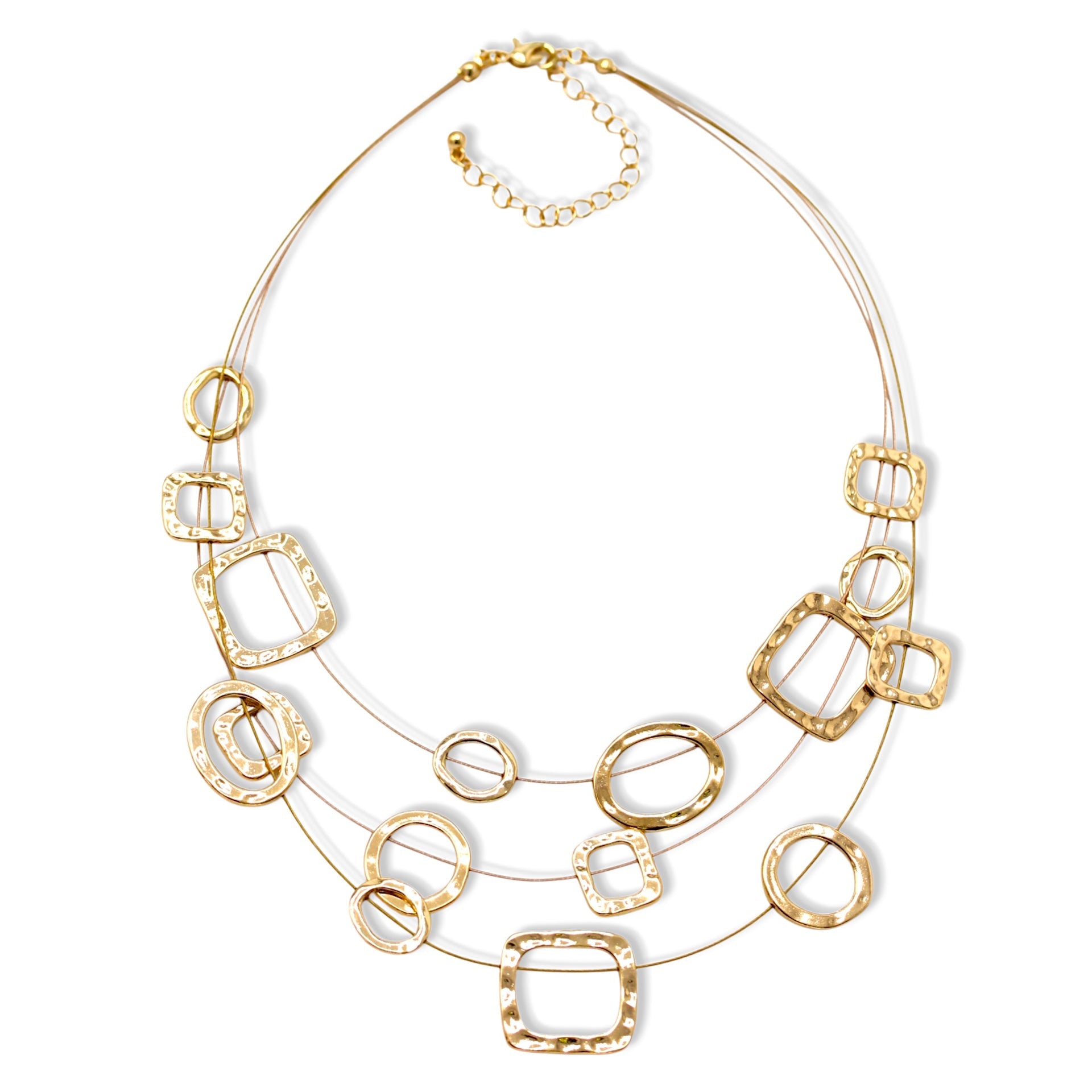 Elegant Gold-Tone Geometric Multi-Layer Necklace – 18