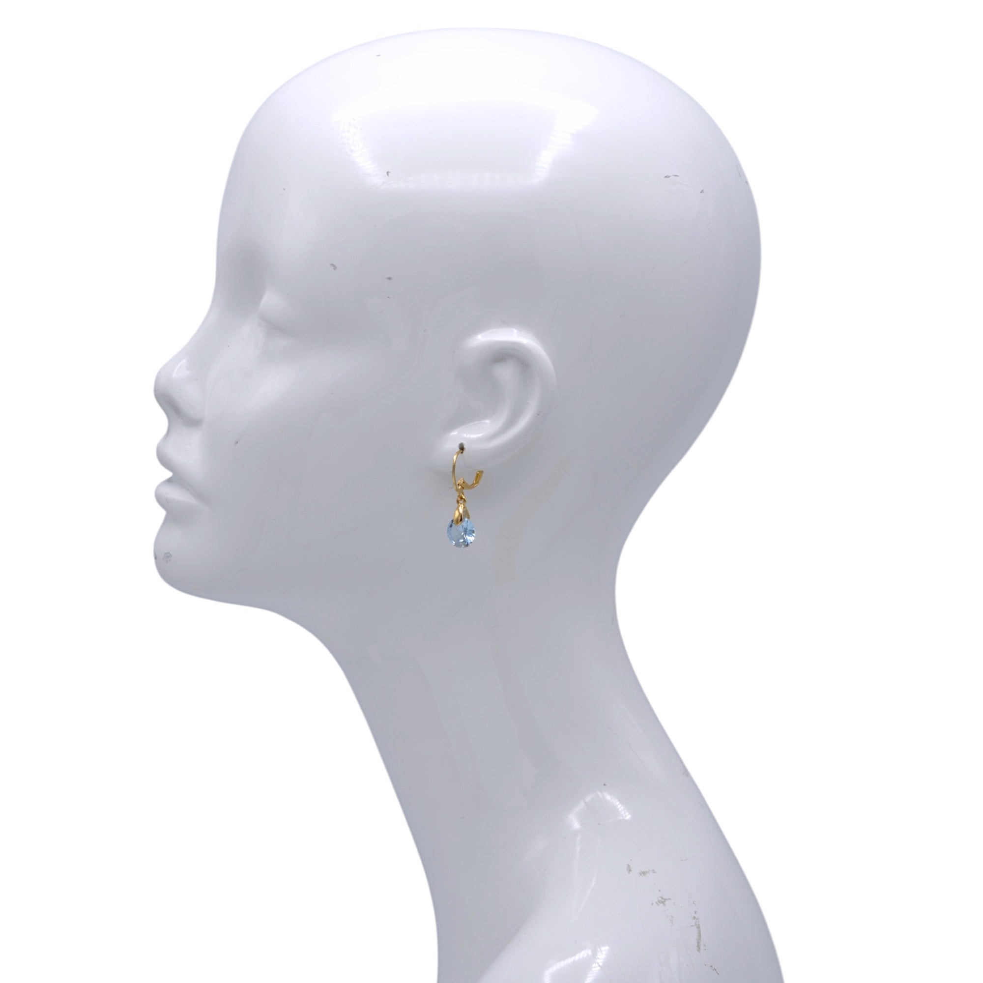 Gold Leverback Drop Earrings with Round Clear Crystal – 1.25