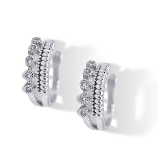 Rhodium Sparkling Cuff Ear Clip – 0.5" Inch No Piercing Required Fashion Earring #HNE90935RD