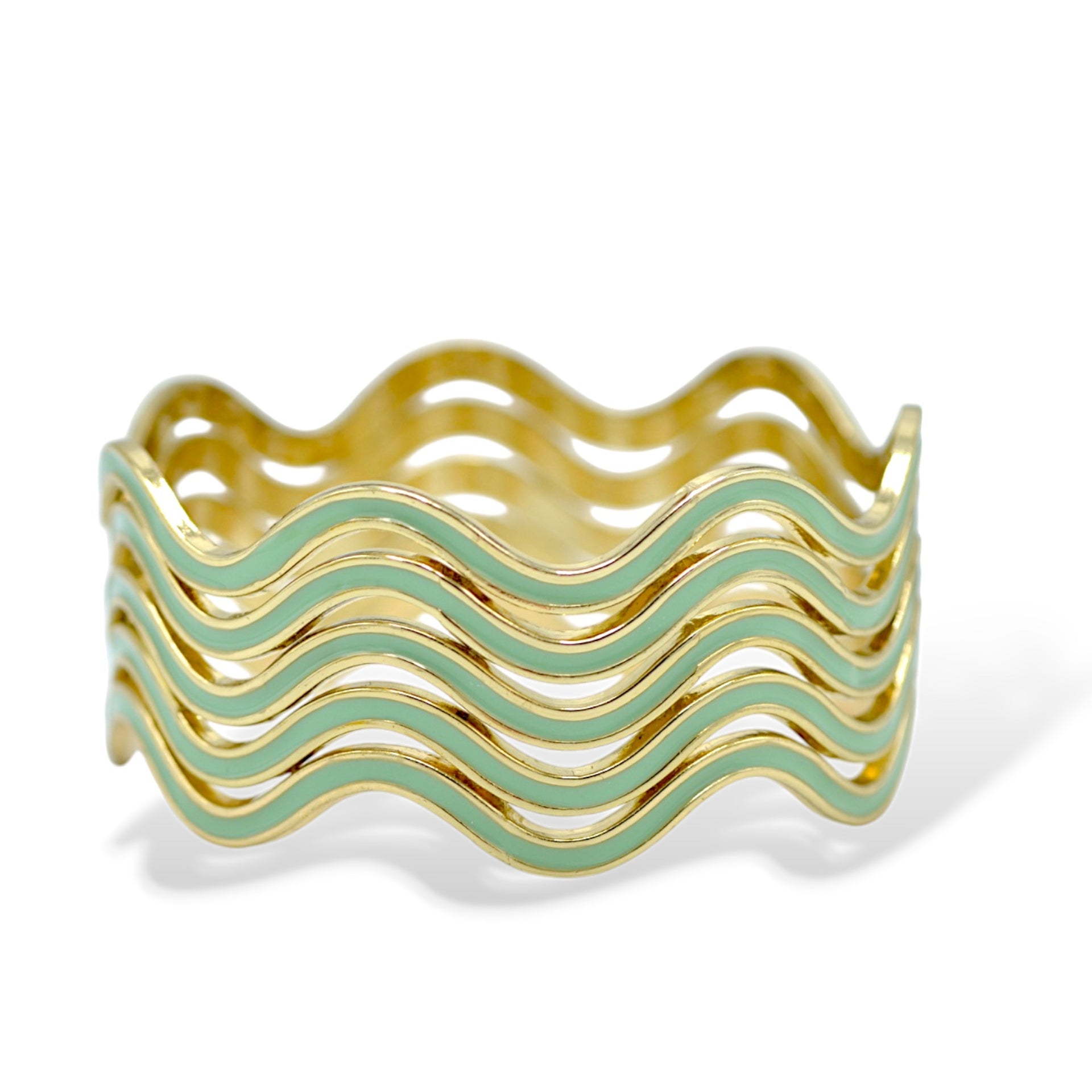 Gold & Mint Enamel Wave Bracelets (2.8