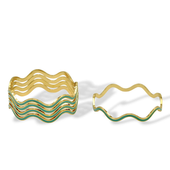 Gold & Turquoise Enamel Wave Bracelets 2.8" Diameter) – Set of 5 #SA-Q46_TQ (AE1/R-Rack I)