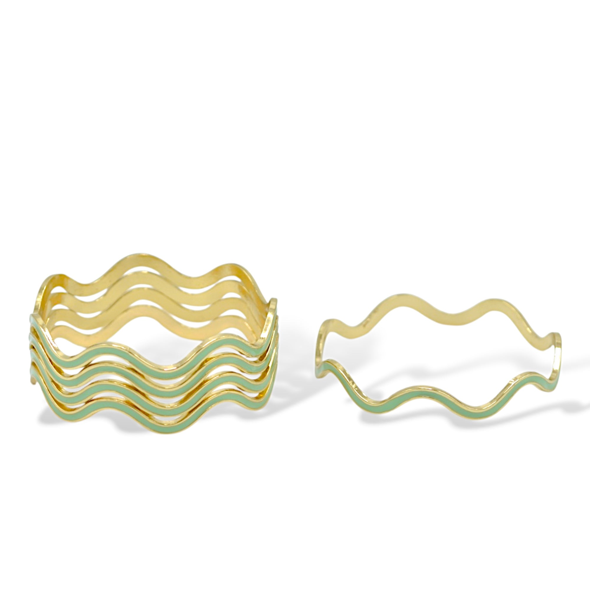 Gold & Mint Enamel Wave Bracelets (2.8