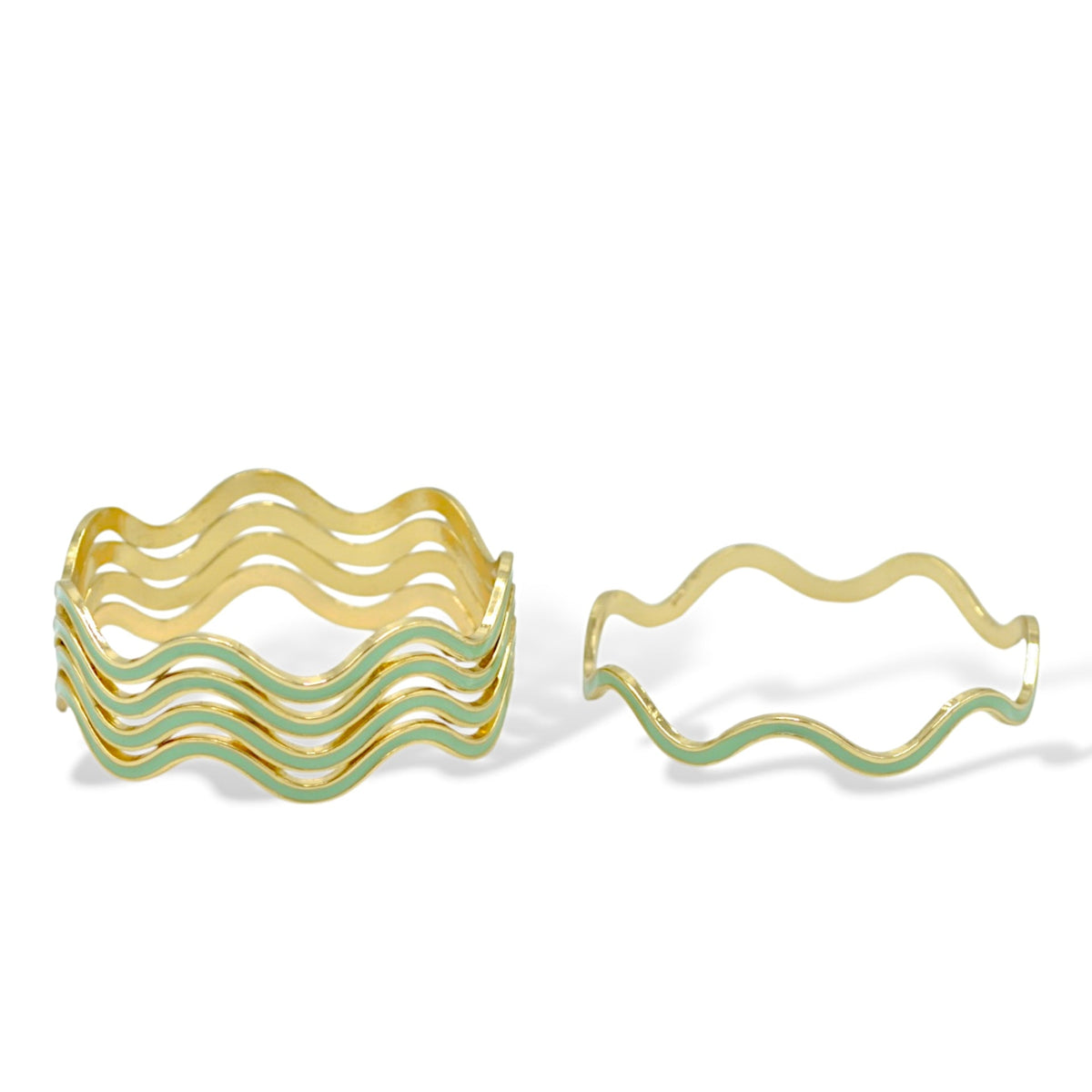 Gold & Mint Enamel Wave Bracelets (2.8