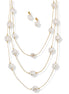 Gold Three row pearl necklace and earrings set #SQTDJ0004(NC12)