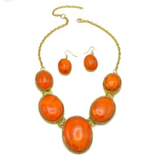 Orange Oval Resin Stone Gold Disc Necklace and Earrings Set#FWNK-1704-106(LC13/DB1)