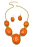 Orange Oval Resin Stone Gold Disc Necklace and Earrings Set#FWNK-1704-106(LC13/DB1)