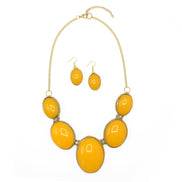 Orange Oval Resin Stone Gold Disc Necklace and Earrings Set#FWNK-1704-106(LC13/DB1)