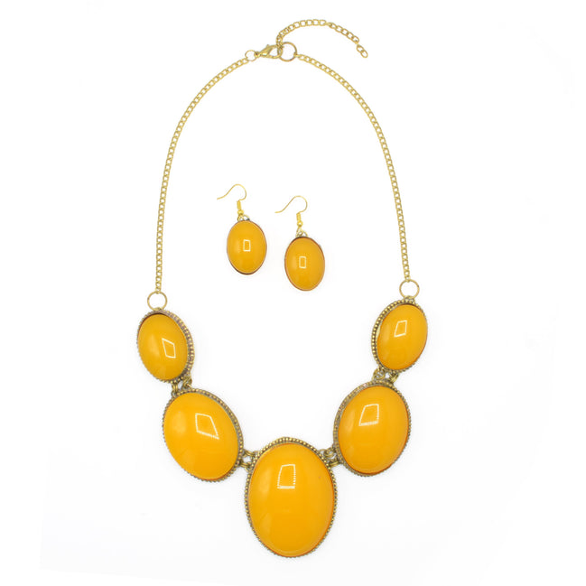 Orange Oval Resin Stone Gold Disc Necklace and Earrings Set#FWNK-1704-106(LC13/DB1)