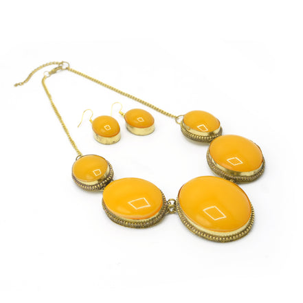 Orange Oval Resin Stone Gold Disc Necklace and Earrings Set#FWNK-1704-106(LC13/DB1)