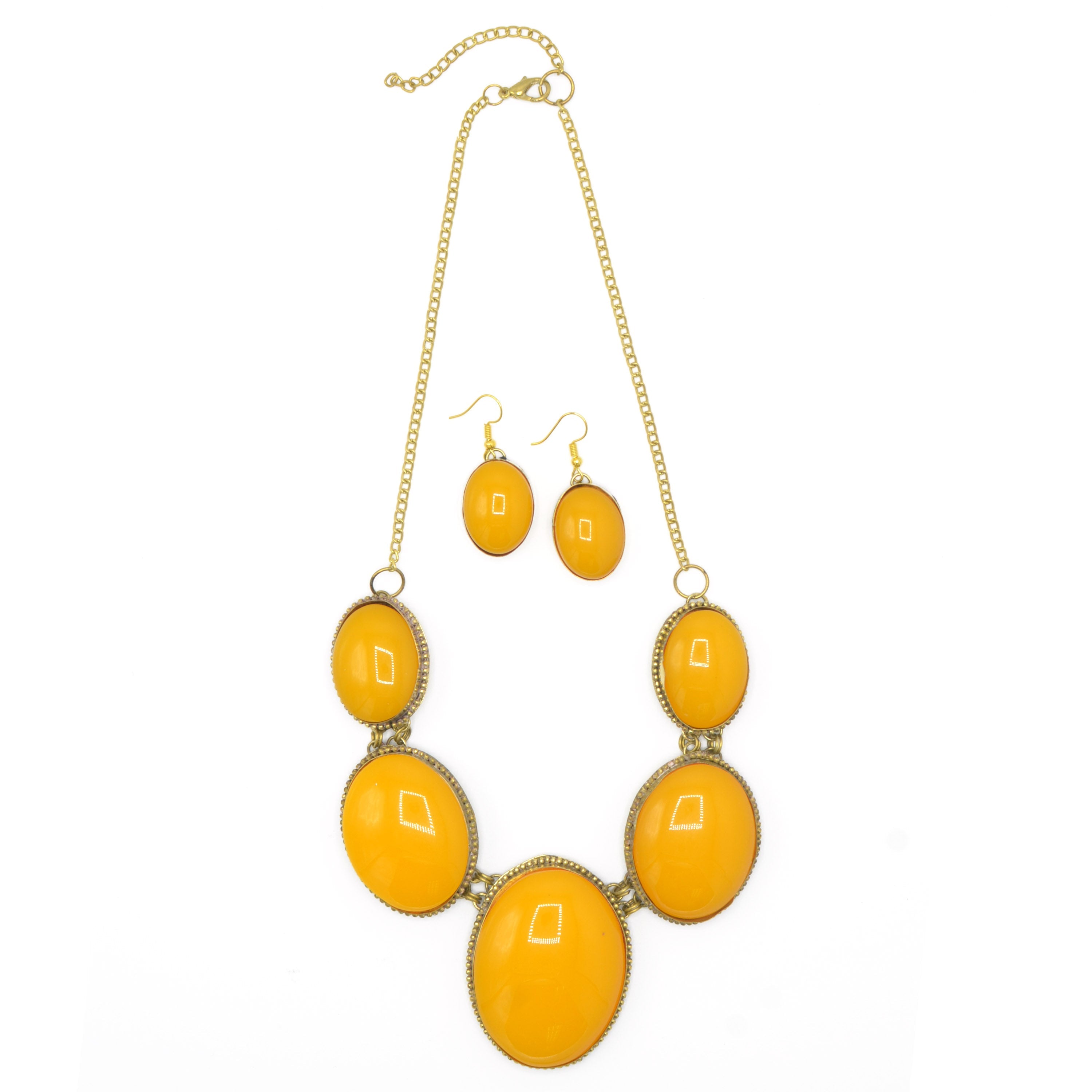 Orange Oval Resin Stone Gold Disc Necklace and Earrings Set#FWNK-1704-106(LC13/DB1)