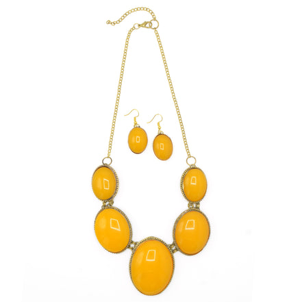 Orange Oval Resin Stone Gold Disc Necklace and Earrings Set#FWNK-1704-106(LC13/DB1)