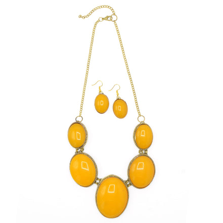 Orange Oval Resin Stone Gold Disc Necklace and Earrings Set#FWNK-1704-106(LC13/DB1)
