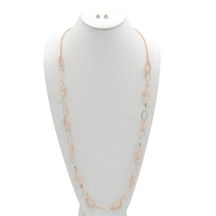 ROSE GOLD CRYSTAL WIRE MESH NET TUBE COLLECTION NECKLACE INSIDE CRYSTAL WIRE MESH EARRINGS AND NECKLACE SET#SWKK-8149RG (TA17/TB17)