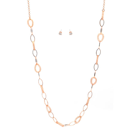 ROSE GOLD CRYSTAL WIRE MESH NET TUBE COLLECTION NECKLACE INSIDE CRYSTAL WIRE MESH EARRINGS AND NECKLACE SET#SWKK-8149RG (TA17/TB17)