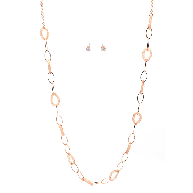 ROSE GOLD CRYSTAL WIRE MESH NET TUBE COLLECTION NECKLACE INSIDE CRYSTAL WIRE MESH EARRINGS AND NECKLACE SET#SWKK-8149RG (TA17/TB17)