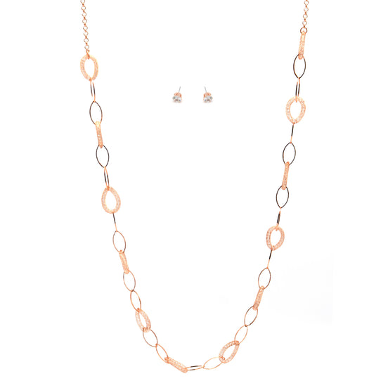 ROSE GOLD CRYSTAL WIRE MESH NET TUBE COLLECTION NECKLACE INSIDE CRYSTAL WIRE MESH EARRINGS AND NECKLACE SET#SWKK-8149RG (TA17/TB17)