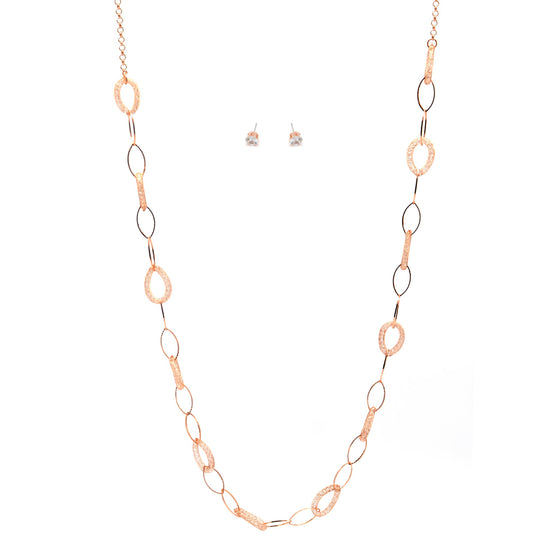 ROSE GOLD CRYSTAL WIRE MESH NET TUBE COLLECTION NECKLACE INSIDE CRYSTAL WIRE MESH EARRINGS AND NECKLACE SET#SWKK-8149RG (TA17/TB17)