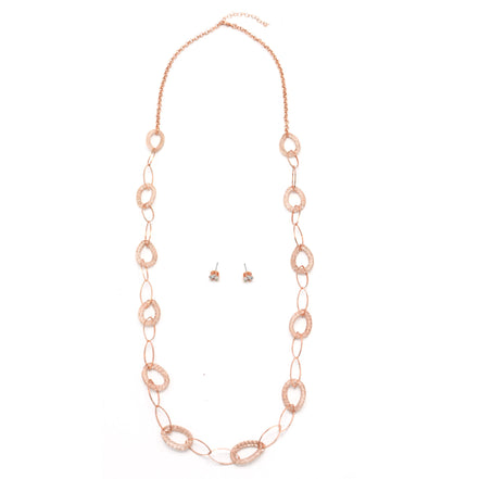 ROSE GOLD CRYSTAL WIRE MESH NET TUBE COLLECTION NECKLACE INSIDE CRYSTAL WIRE MESH EARRINGS AND NECKLACE SET#SWKK-8149RG (TA17/TB17)