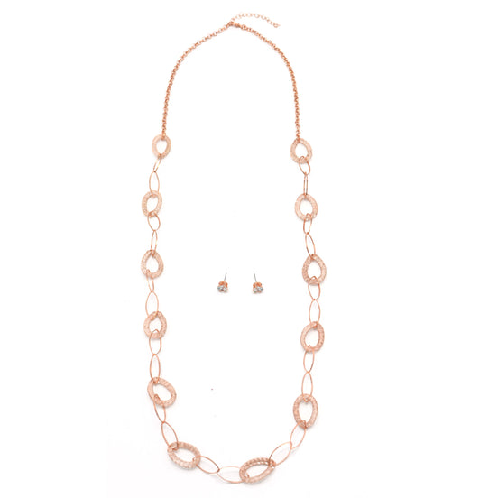 ROSE GOLD CRYSTAL WIRE MESH NET TUBE COLLECTION NECKLACE INSIDE CRYSTAL WIRE MESH EARRINGS AND NECKLACE SET#SWKK-8149RG (TA17/TB17)