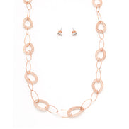 ROSE GOLD CRYSTAL WIRE MESH NET TUBE COLLECTION NECKLACE INSIDE CRYSTAL WIRE MESH EARRINGS AND NECKLACE SET#SWKK-8149RG (TA17/TB17)