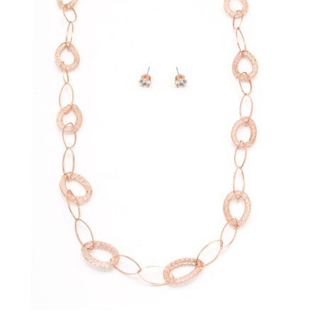 ROSE GOLD CRYSTAL WIRE MESH NET TUBE COLLECTION NECKLACE INSIDE CRYSTAL WIRE MESH EARRINGS AND NECKLACE SET#SWKK-8149RG (TA17/TB17)