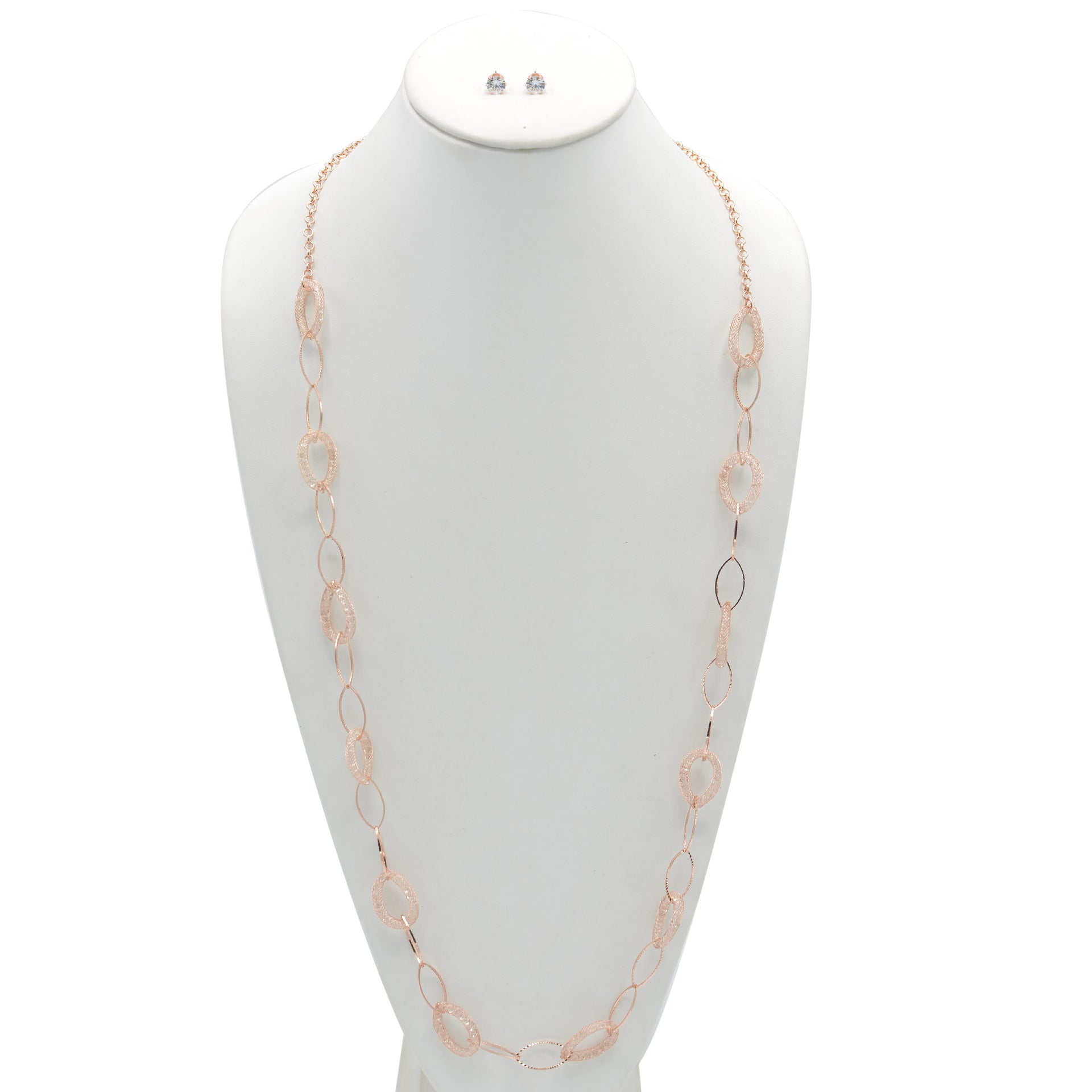ROSE GOLD CRYSTAL WIRE MESH NET TUBE COLLECTION NECKLACE INSIDE CRYSTAL WIRE MESH EARRINGS AND NECKLACE SET#SWKK-8149RG (TA17/TB17)