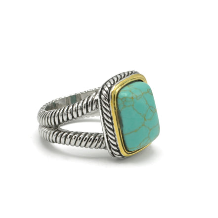TWO-TONE TURQUOISE AND CRYSTAL RING #12504R-TQ
