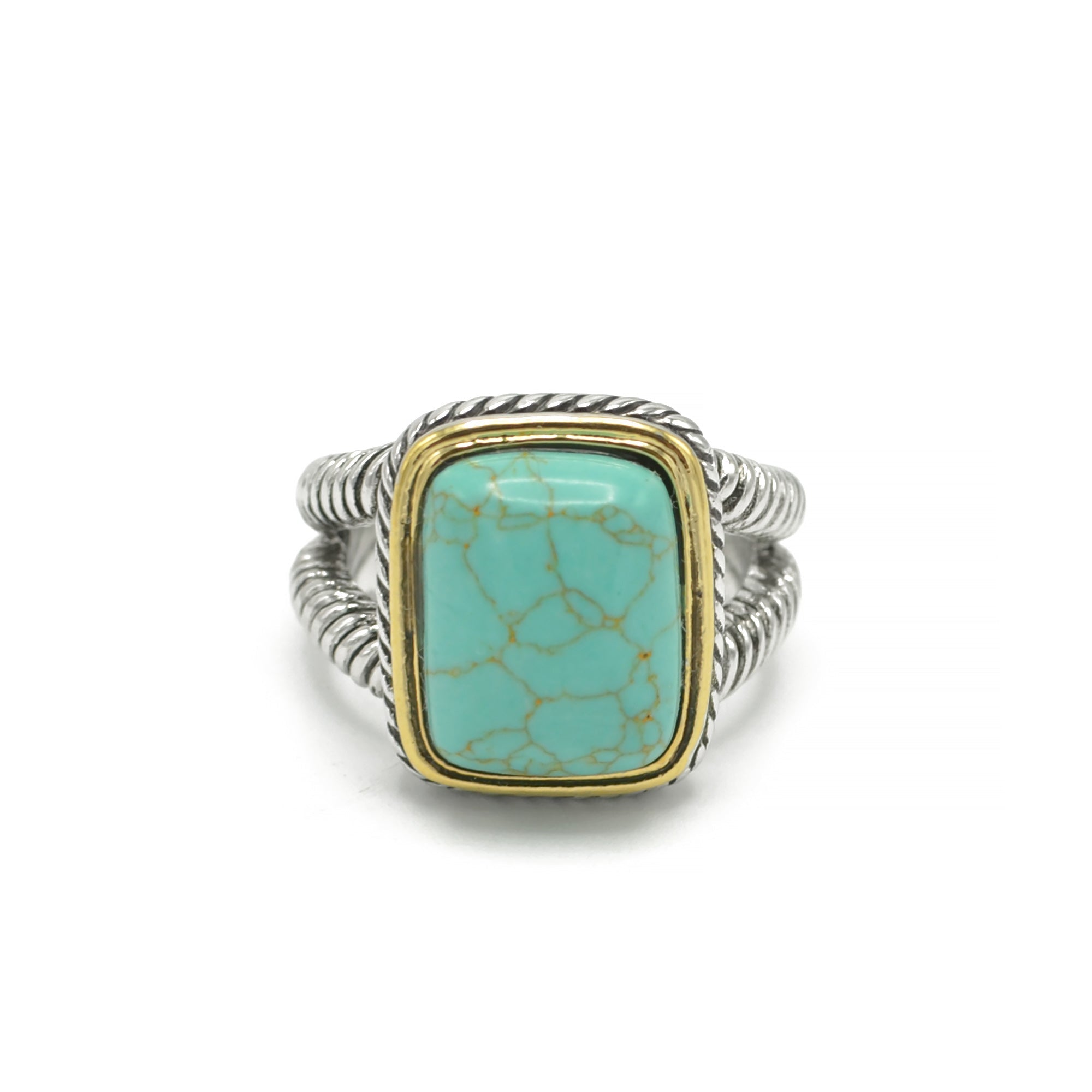 TWO-TONE TURQUOISE AND CRYSTAL RING #12504R-TQ
