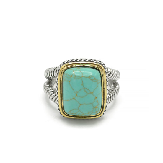 TWO-TONE TURQUOISE AND CRYSTAL RING #12504R-TQ