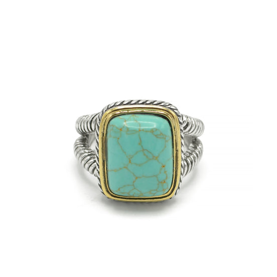 TWO-TONE TURQUOISE AND CRYSTAL RING #12504R-TQ