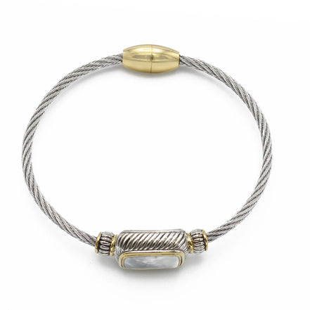TWO TONE MOTHER OF PEARL CLASSIC CABLE BRACELET #12506BRMOP (FC5)