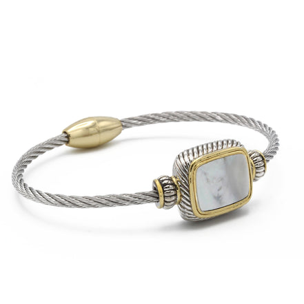TWO TONE MOTHER OF PEARL CLASSIC CABLE BRACELET #12506BRMOP (FC5)