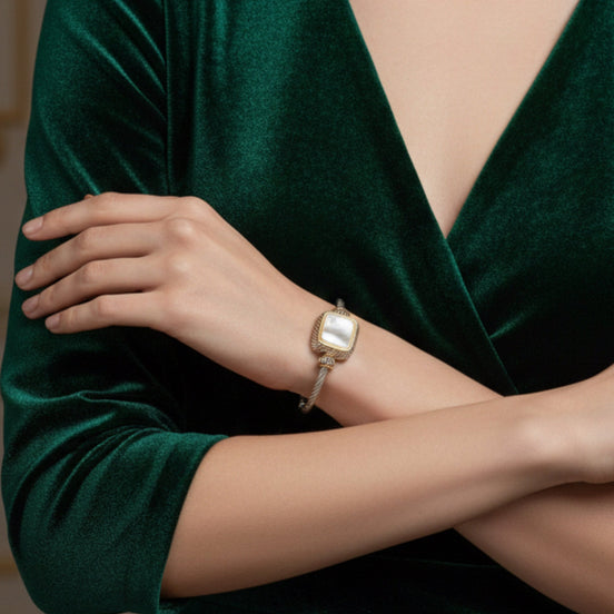 TWO TONE MOTHER OF PEARL CLASSIC CABLE BRACELET #12506BRMOP (FC5)