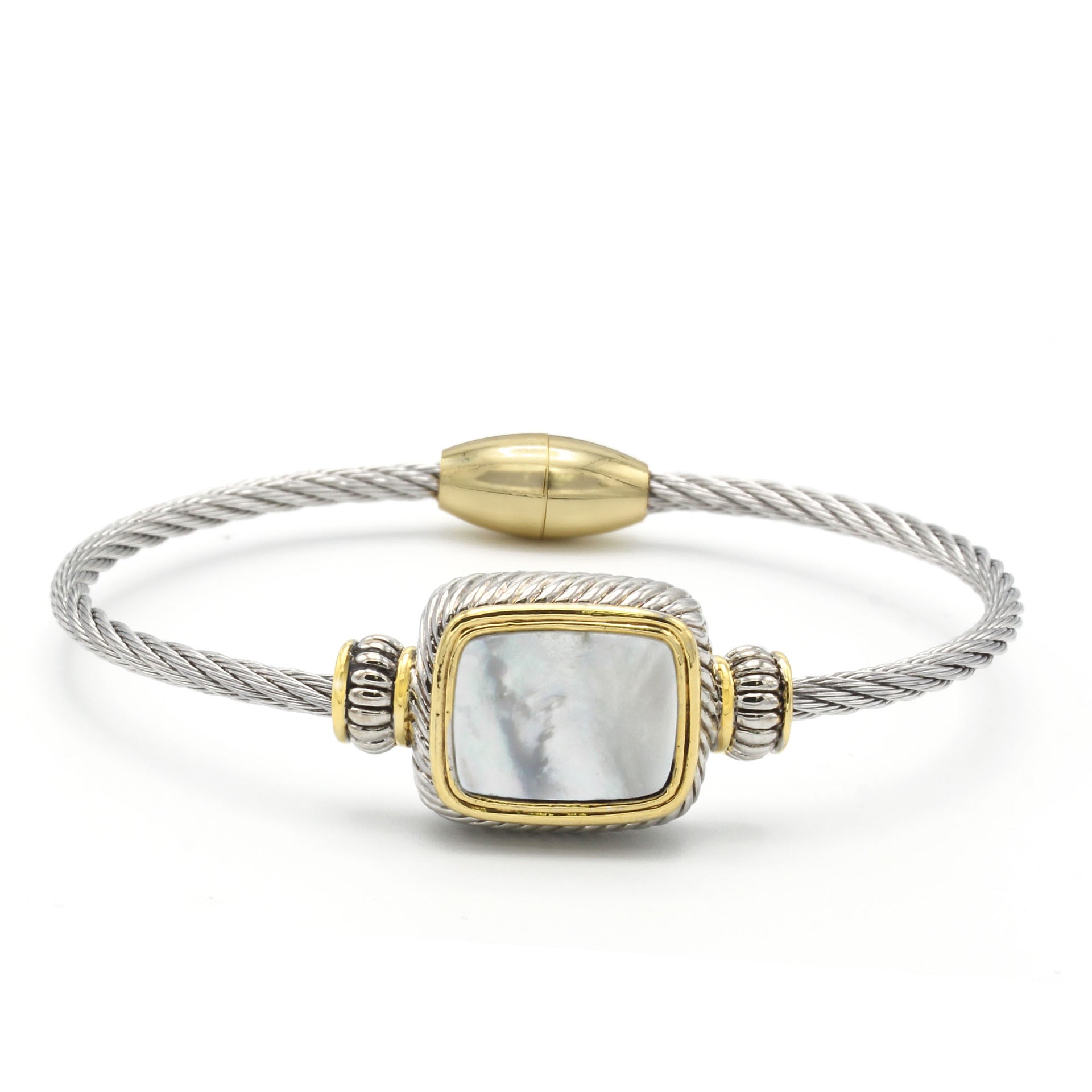 TWO TONE MOTHER OF PEARL CLASSIC CABLE BRACELET #12506BRMOP (FC5)