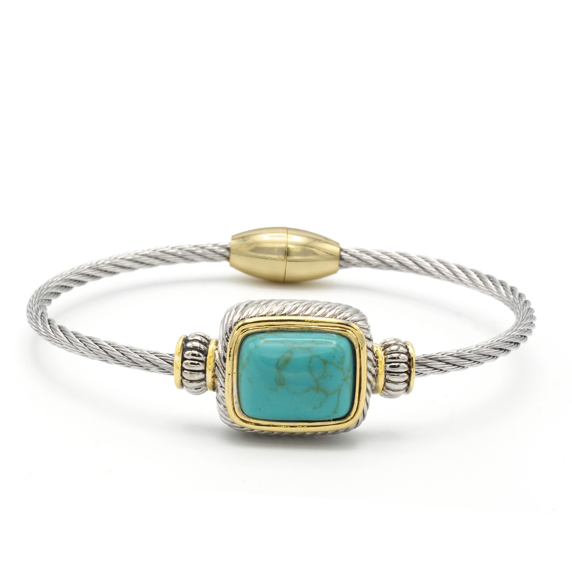 TWO TONE TURQUOISE CLASSIC CABLE BRACELET #12506BRTURQ