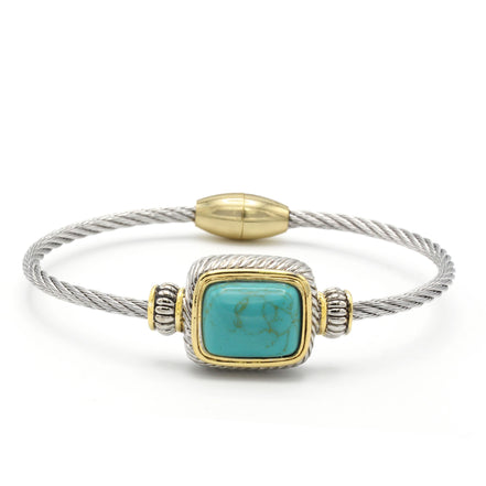 TWO TONE TURQUOISE CLASSIC CABLE BRACELET #12506BRTURQ