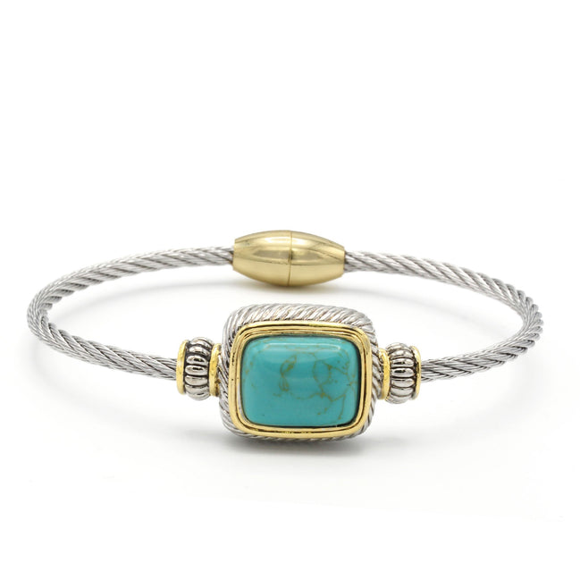 TWO TONE TURQUOISE CLASSIC CABLE BRACELET #12506BRTURQ