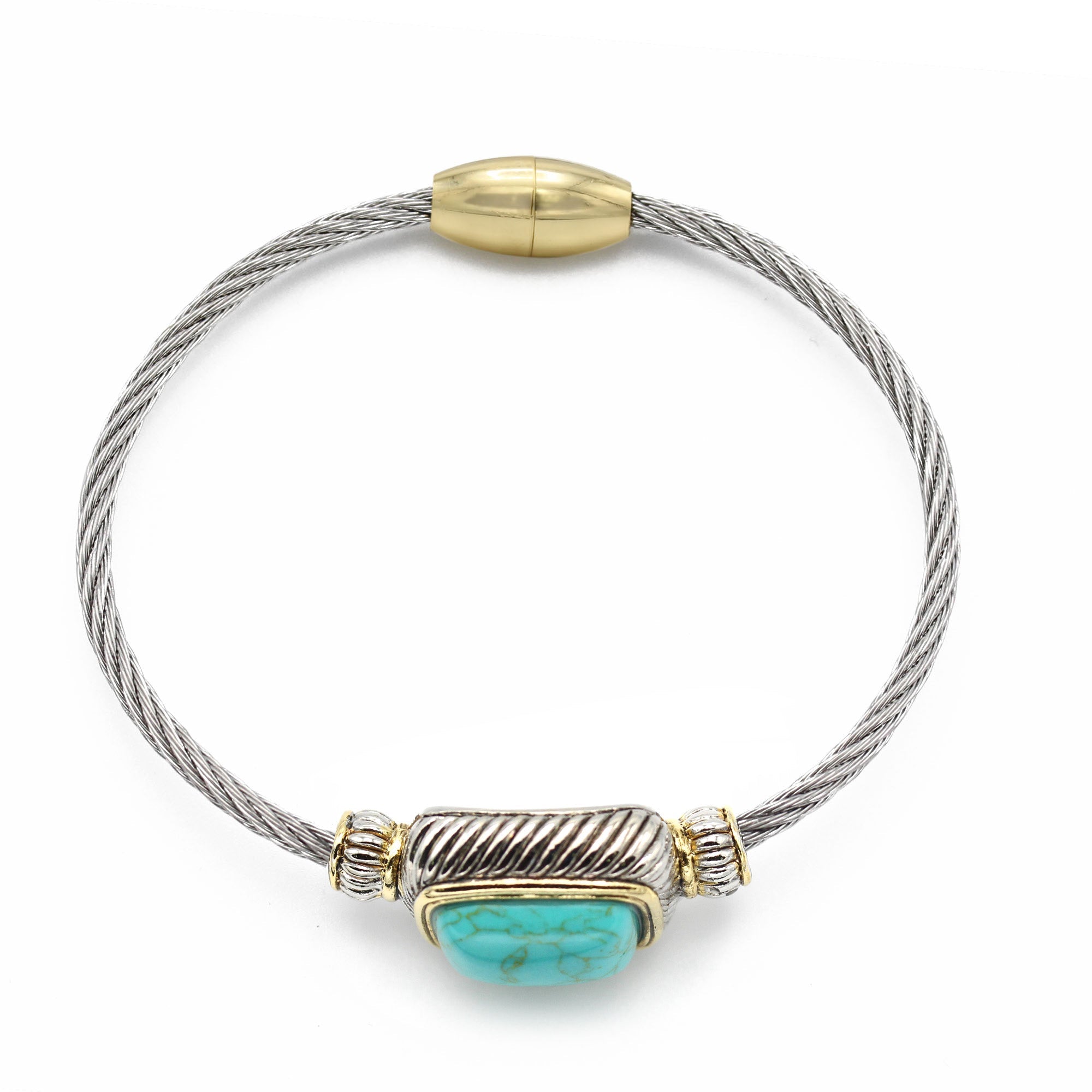 TWO TONE TURQUOISE CLASSIC CABLE BRACELET #12506BRTURQ
