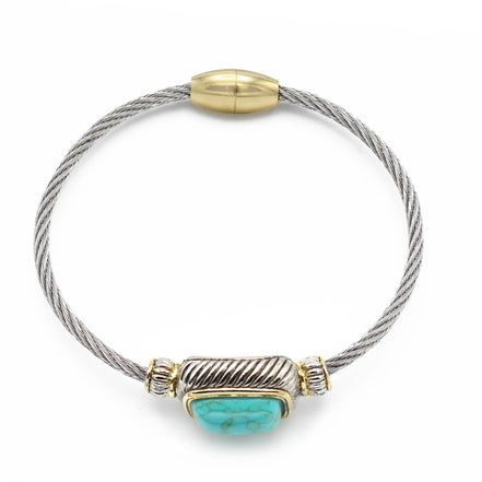 TWO TONE TURQUOISE CLASSIC CABLE BRACELET #12506BRTURQ