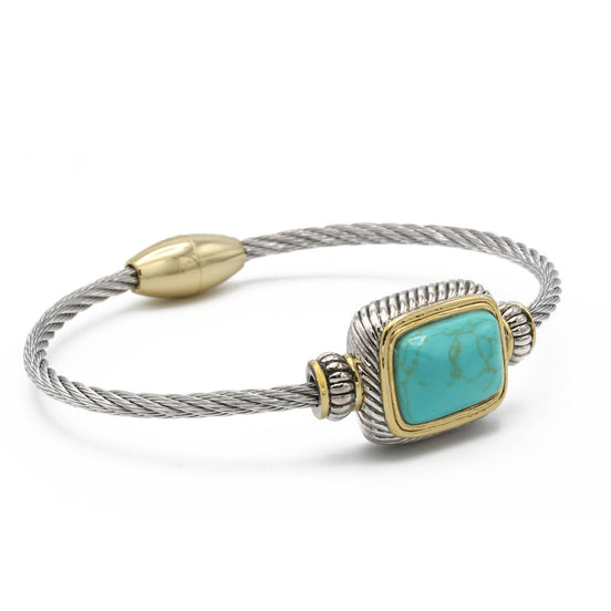 TWO TONE TURQUOISE CLASSIC CABLE BRACELET #12506BRTURQ