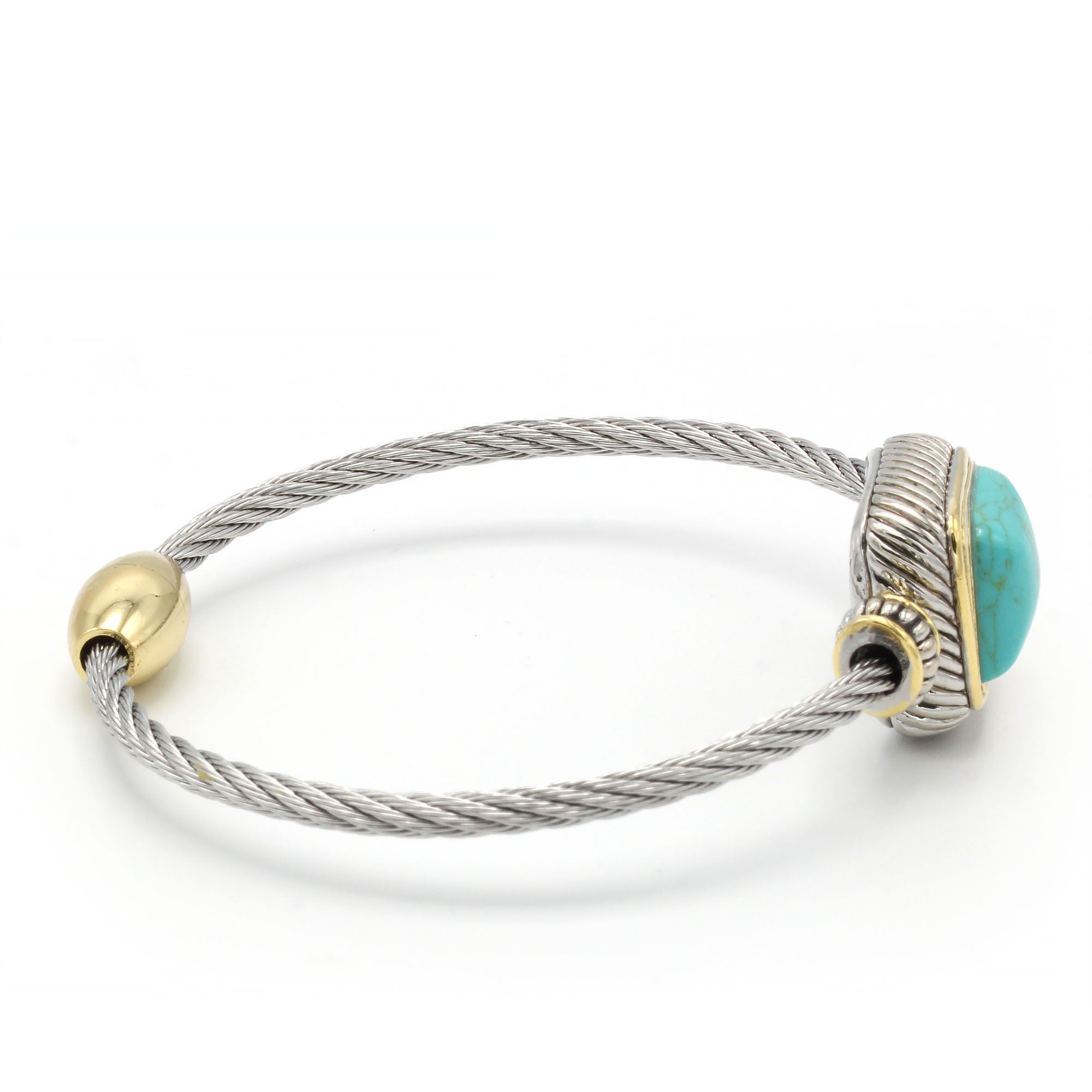 TWO TONE TURQUOISE CLASSIC CABLE BRACELET #12506BRTURQ