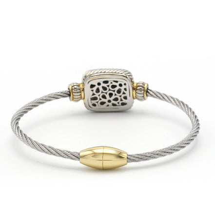 Two-Tone Pavé Crystal Engraved Classic Cable Bracelet#12506BRTT (FC12)