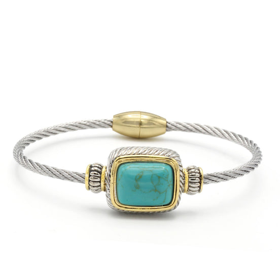 TWO TONE TURQUOISE CLASSIC CABLE BRACELET #12506BRTURQ